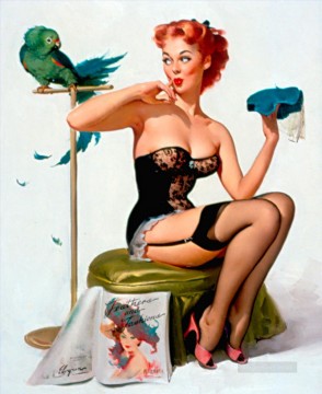 woman looking up Painting - Gil Elvgren pin up 20